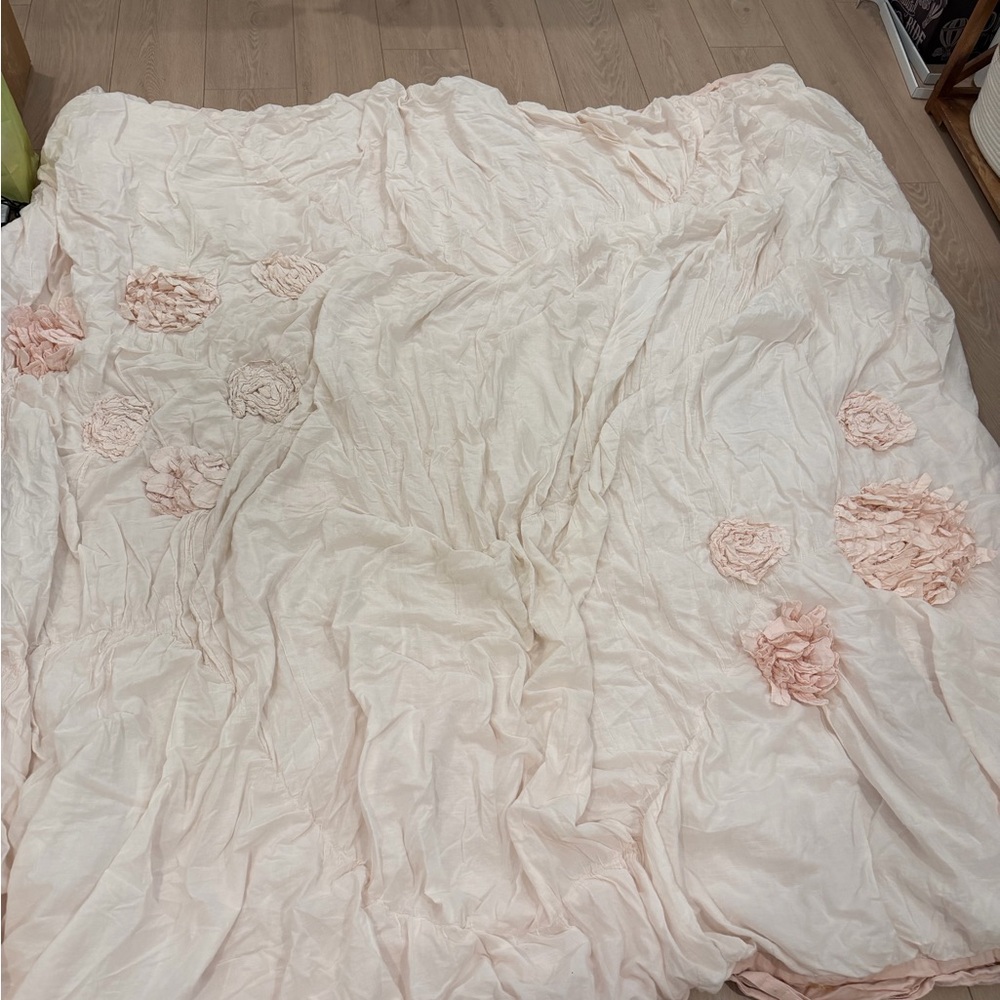 RH Baby & Child WASHED APPLIQUÉD FLEUR DUVET COVER & SHAMS - FULL, Petal Pink
